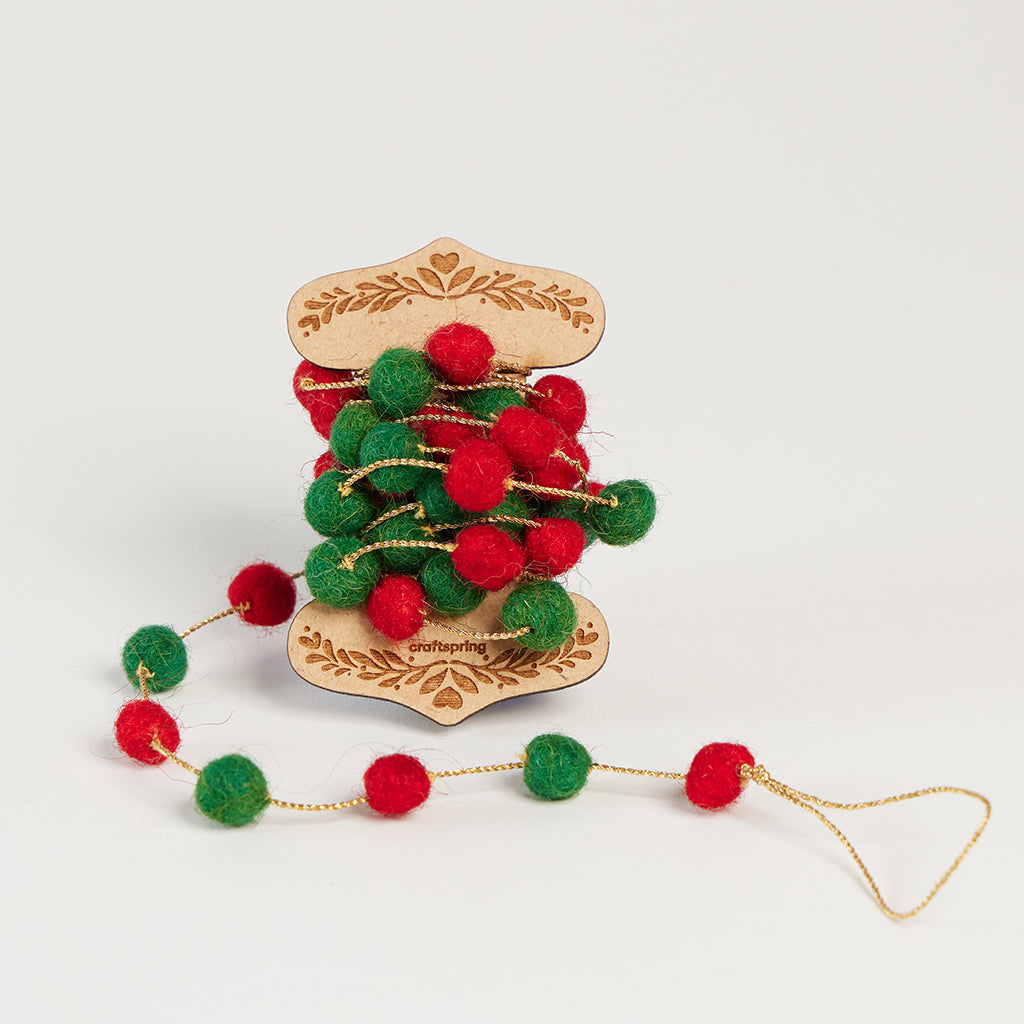 Hand Felted Holiday Mini Red and Green Ball Garland