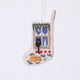 Handmade linen Holiday Cats Mini Stocking ornament from Craftspring, featuring intricate beaded and embroidered details of a cozy holiday scene with two cats and a window—heirloom-quality Christmas decor, ethically crafted by artisans using sustainable materials.