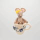 Felt children’s tea party ornament set with mouse, honey bear jar, and croissant, handmade and fair trade. GIF of Mouse in teacup