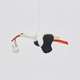 Handmade felt New Baby Stork ornament from Craftspring rotating to show front, side, and back views—featuring a stork carrying a bundle with detailed beaded and embroidered accents, showcasing artisan craftsmanship and heirloom quality, ethically crafted using sustainable wool.