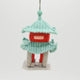 Felt pagoda ornament with jade roof and red pillars, handmade and fair trade.