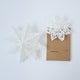 Craftspring’s Paper Snowflakes Christmas Ornaments — Set of 2, large white snowflakes with intricate cutout patterns, one slightly larger than the other —  ethically handmade by artisans from recycled cotton waste.