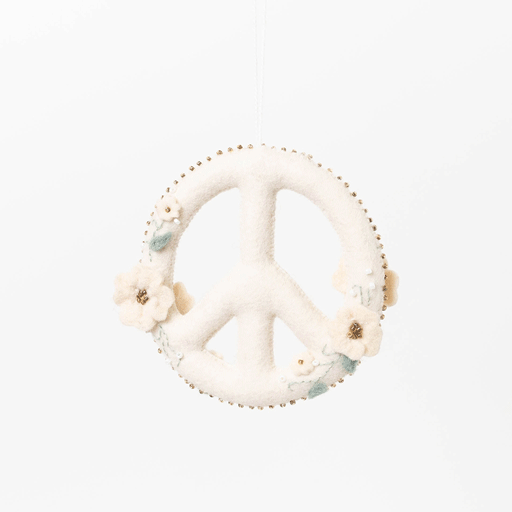 Hand Felted & Beaded White Peace Sign with Pastel Flowers Ornament ...