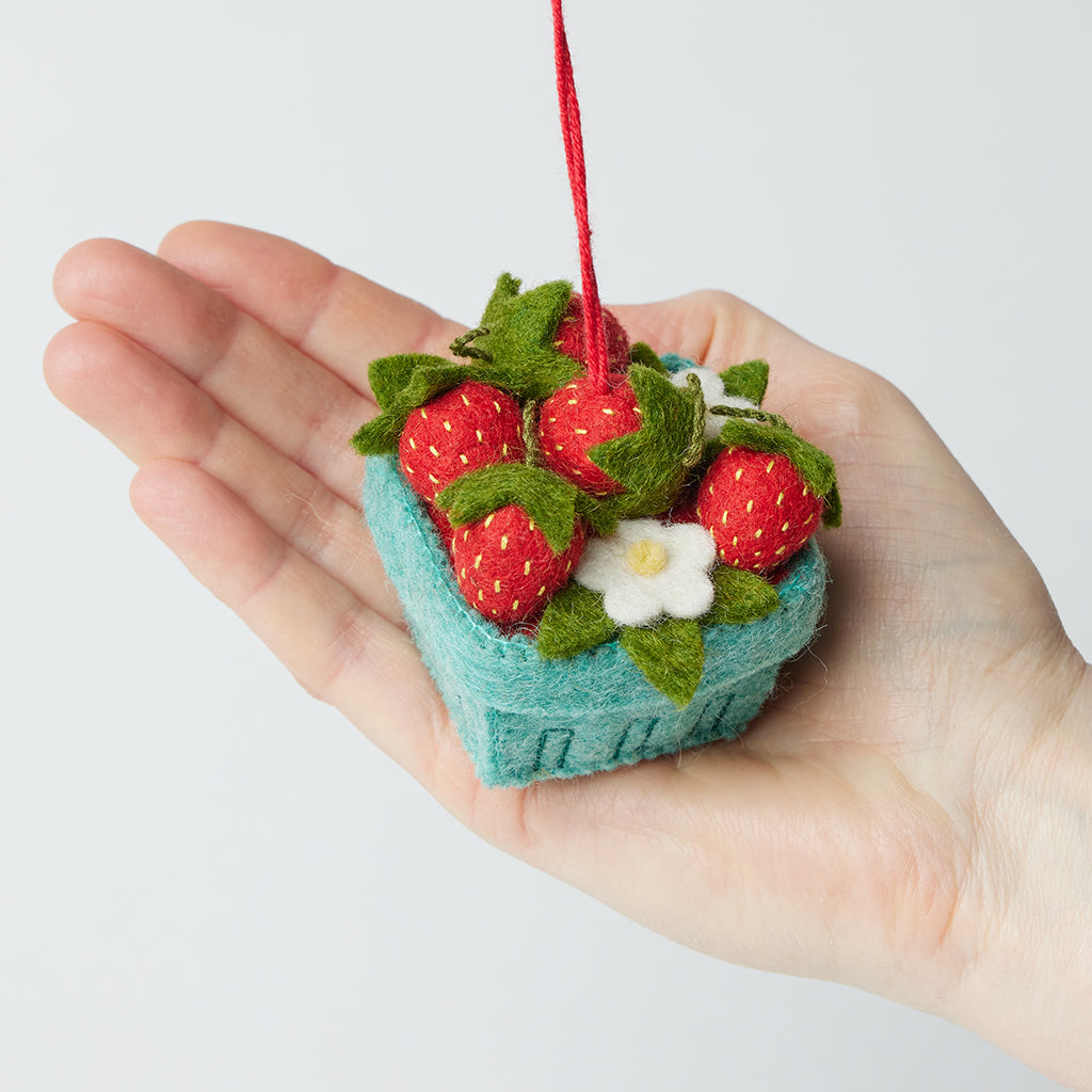Strawberry Pint Ornament – Handmade Felt Berry Basket Keepsake