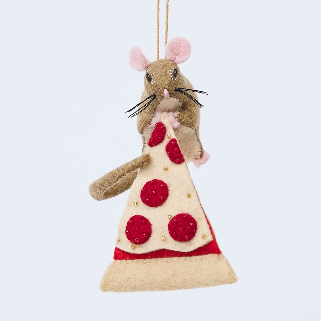 Hand Felted Brown NYC Rat Eating Pizza Ornament – Craftspring