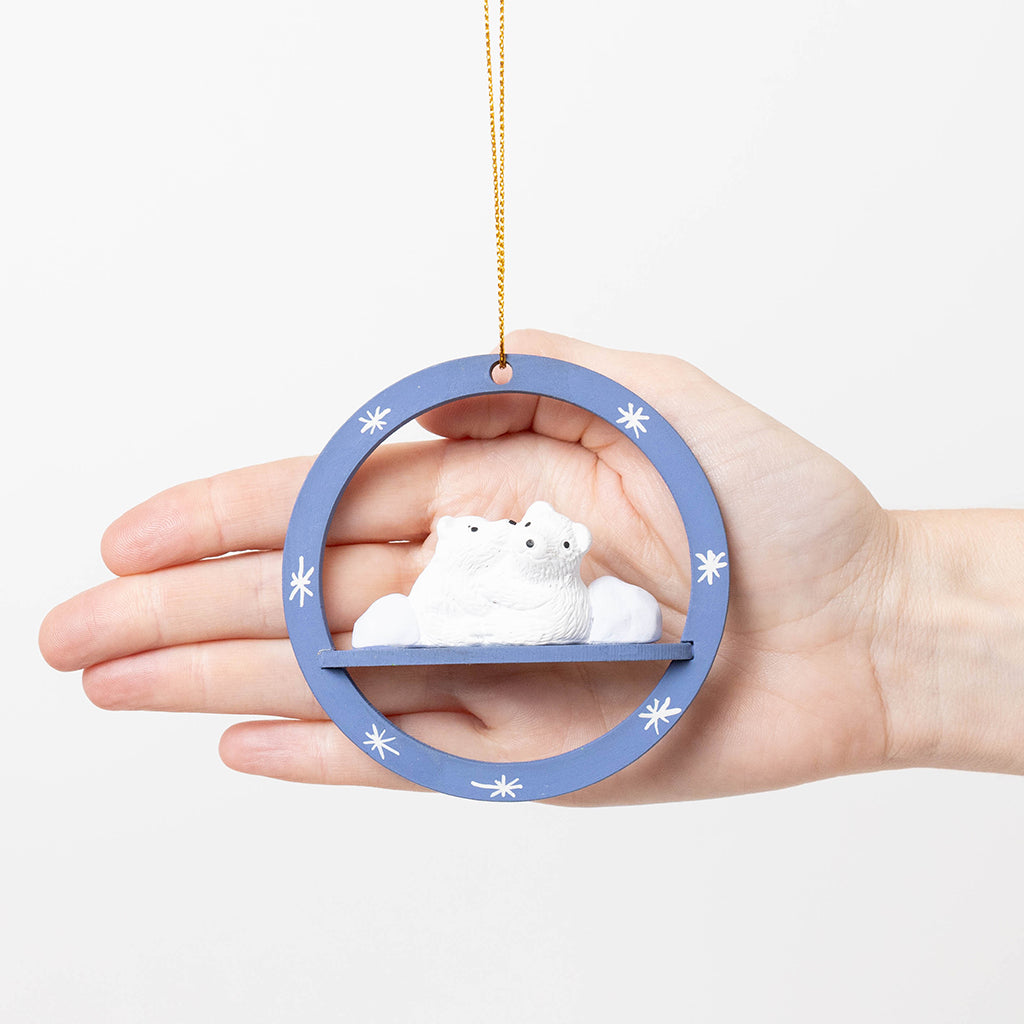 Arctic Sky Polar Bears Wood Ornament