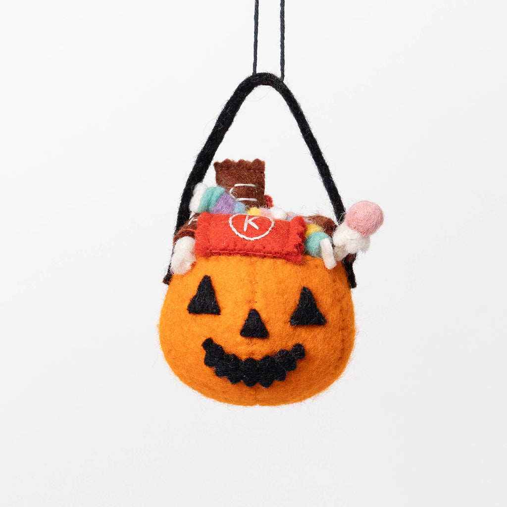 Hand Felted Jack O'Lantern Halloween Trick-or-Treat Basket