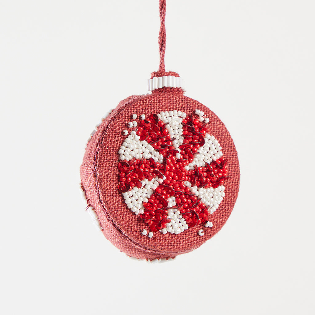 Beaded Vintage Bauble Ornament - Crimson