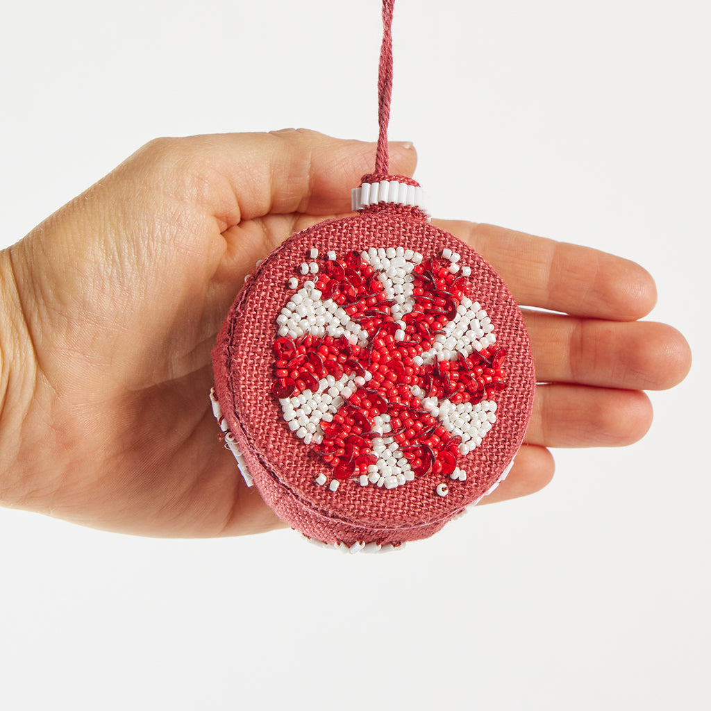 Beaded Vintage Bauble Ornament - Crimson