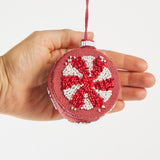 Beaded Vintage Bauble Ornament Crimson