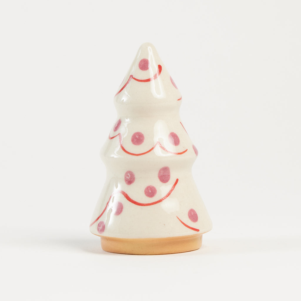 Hand-Painted Christmas Season Pink Ceramic Christmas Tree Mantel Decor