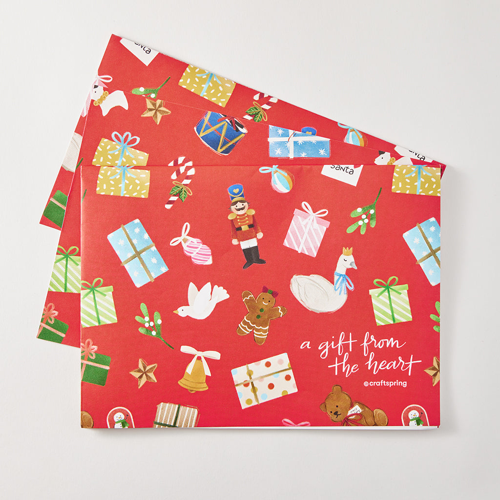 Santa Ramp Paper Red In-House Designed Set of 3 Red Festive Christmas Wrapping Paper Sheets ...