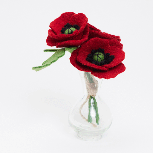 Red Poppy Flower Bouquet with Vase