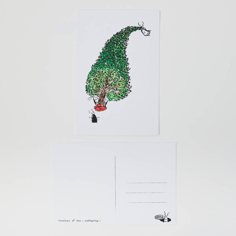 A Little City Mischief, Straight to Your Mailbox! A whimsical illustrated Christmas postcard featuring JG Debray's playful cockroach artwork, created in collaboration with Roaches of NYC and Craftspring.