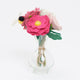 Felt rose bouquet with Moondance, Damask, and Rosa Rugosa blooms in eco-friendly vase.