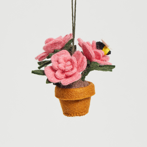 plant pot ornaments Rose Plant Ornament with Bees – Garden Christmas Decor