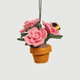 Hand-felted Garden Rose Pot ornament with floral embroidery and buzzing bees, part of the Gardening Collection

GIF