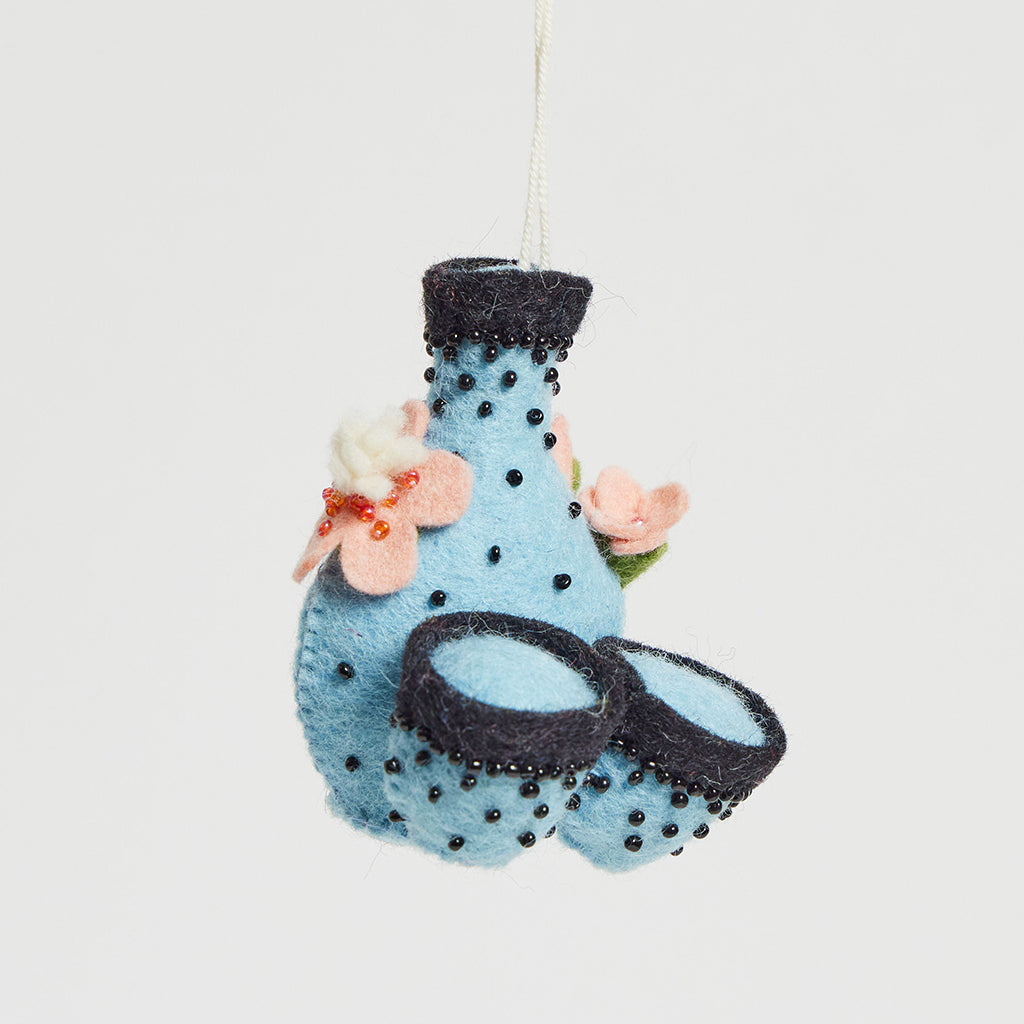 Sake Pitcher & Cups Ornament – Handmade Felt Japanese