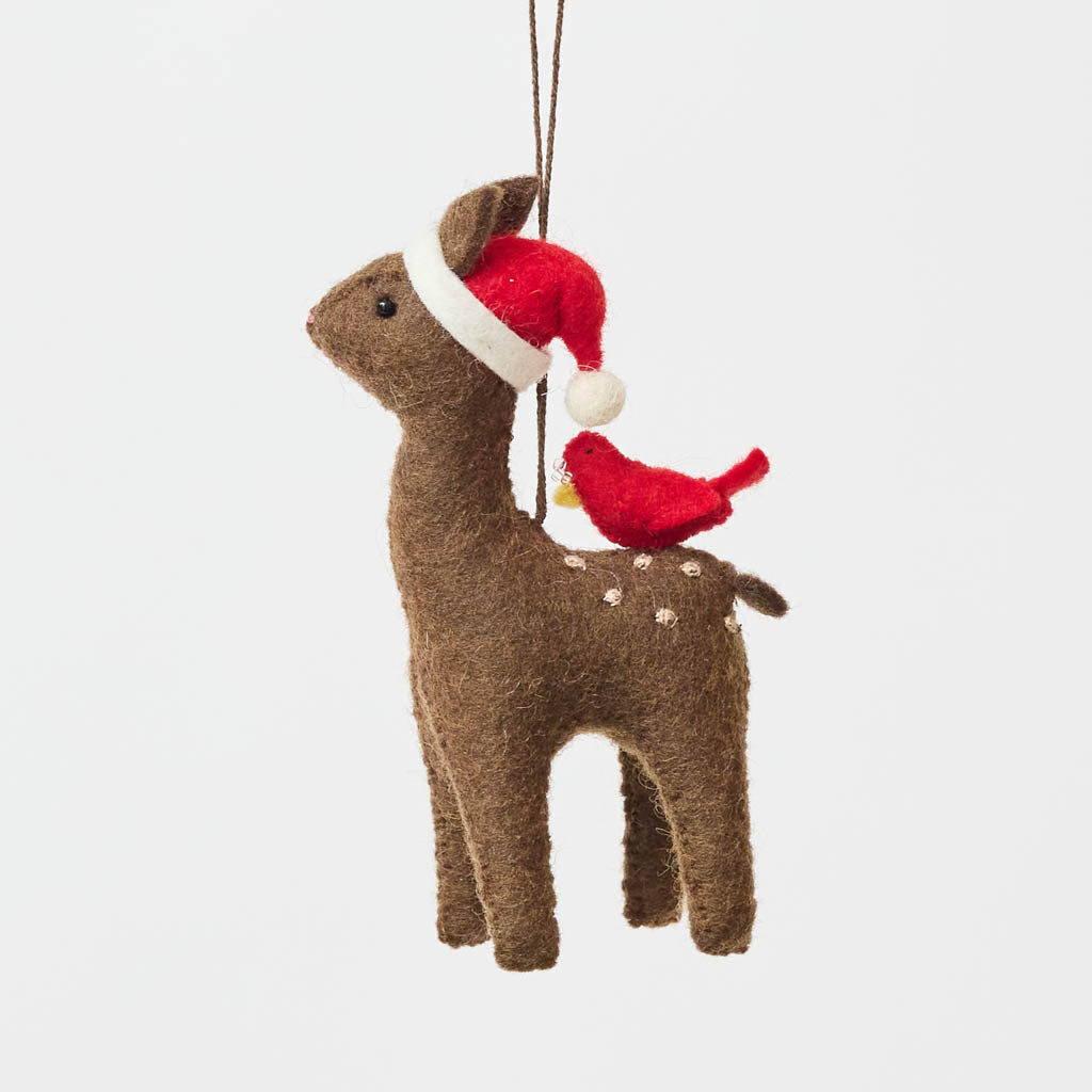 Santa Deer with Bird Friend Ornament