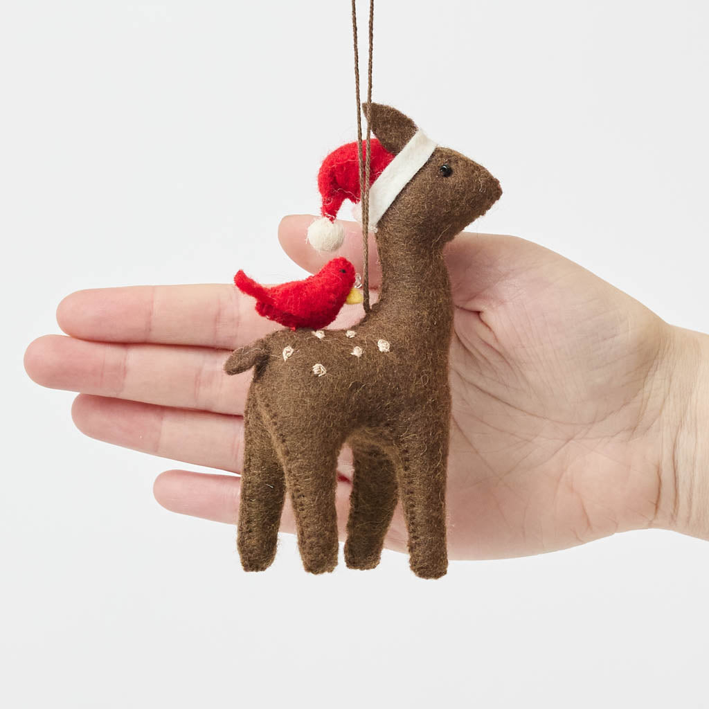 Santa Deer with Bird Friend Ornament