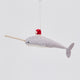 Handmade felt Santa Gray-Blue Narwhal ornament from Craftspring, featuring intricate beaded and embroidered details and a red Santa hat—heirloom-quality Christmas decor, ethically crafted by artisans using sustainable wool.