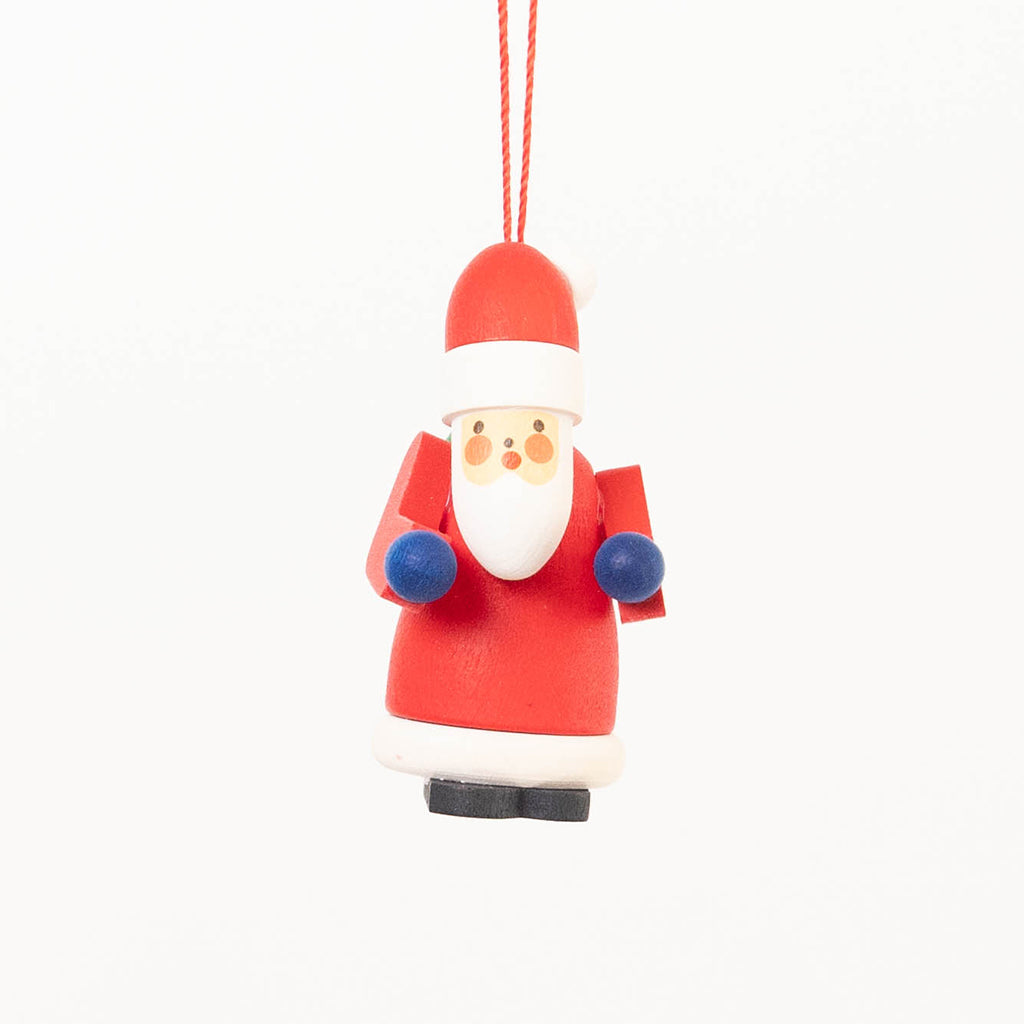 Handmade Wooden Red Santa Holding Green Sack on its Back Ornament
