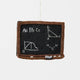 Felt blackboard ornament with chalk drawings on a white background
