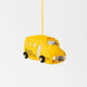 Hand-felted yellow school bus ornament with red lights and cheerful stitching, crafted from wool felt and fair trade.

