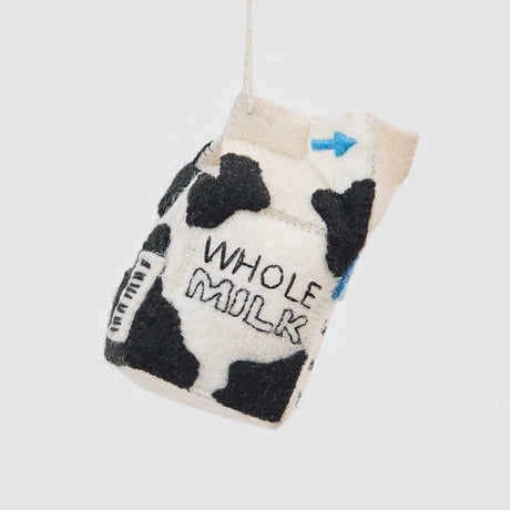 Handmade felt School Milk Carton ornament from Craftspring, featuring detailed embroidery and appliqué—heirloom-quality holiday decor perfect for nostalgic gifting, ethically crafted by artisans using sustainable wool.