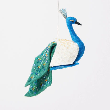 Shimmer Beaded Peacock Ornament