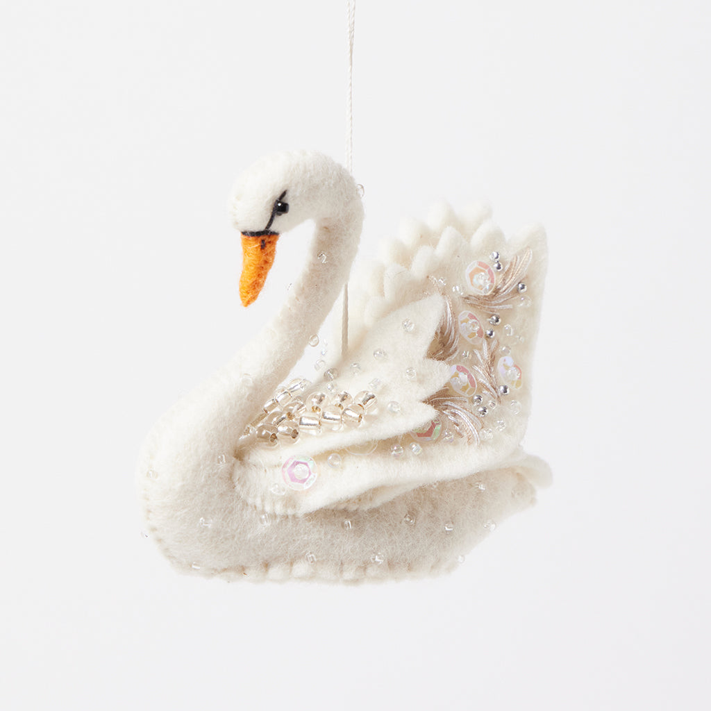 Beaded White Swan Ornament