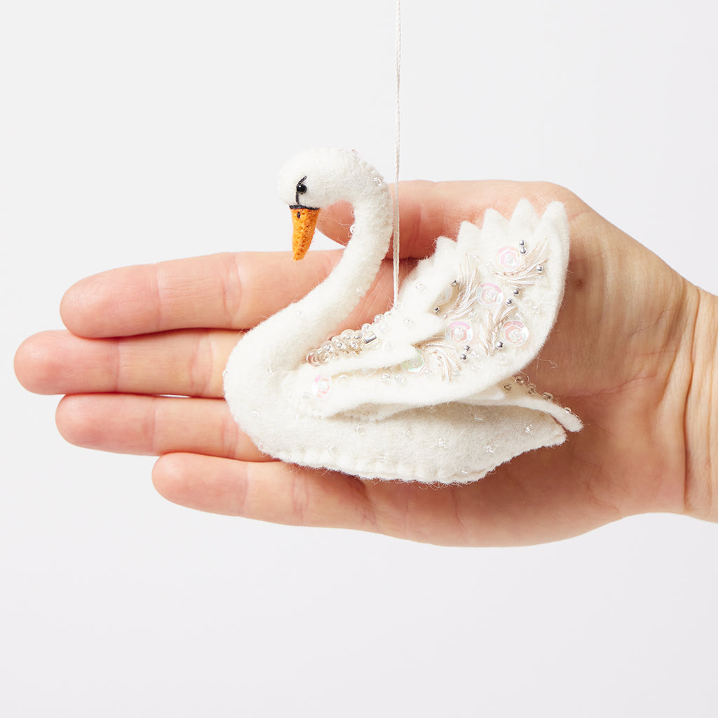 Beaded White Swan Ornament