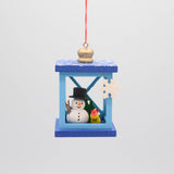 Snowman Lantern German Wooden Ornament