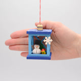 Snowman Lantern German Wooden Ornament