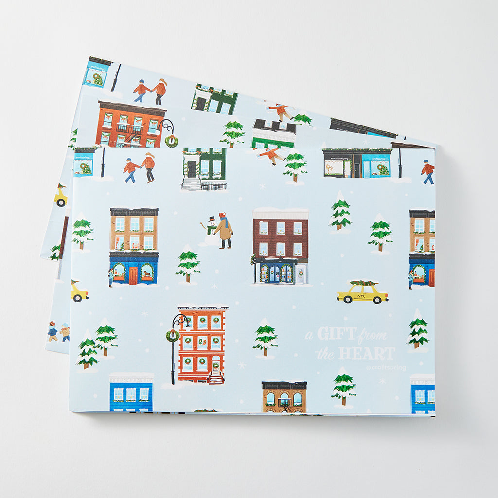 Snowy City Day Wrapping Paper Sheets - Set of 3