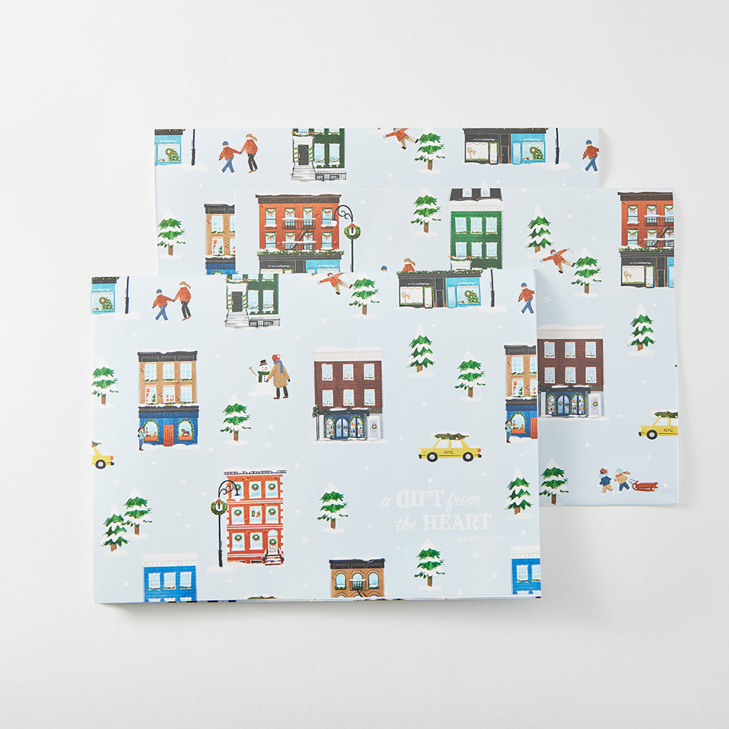 Snowy City Day Wrapping Paper Sheets - Set of 3
