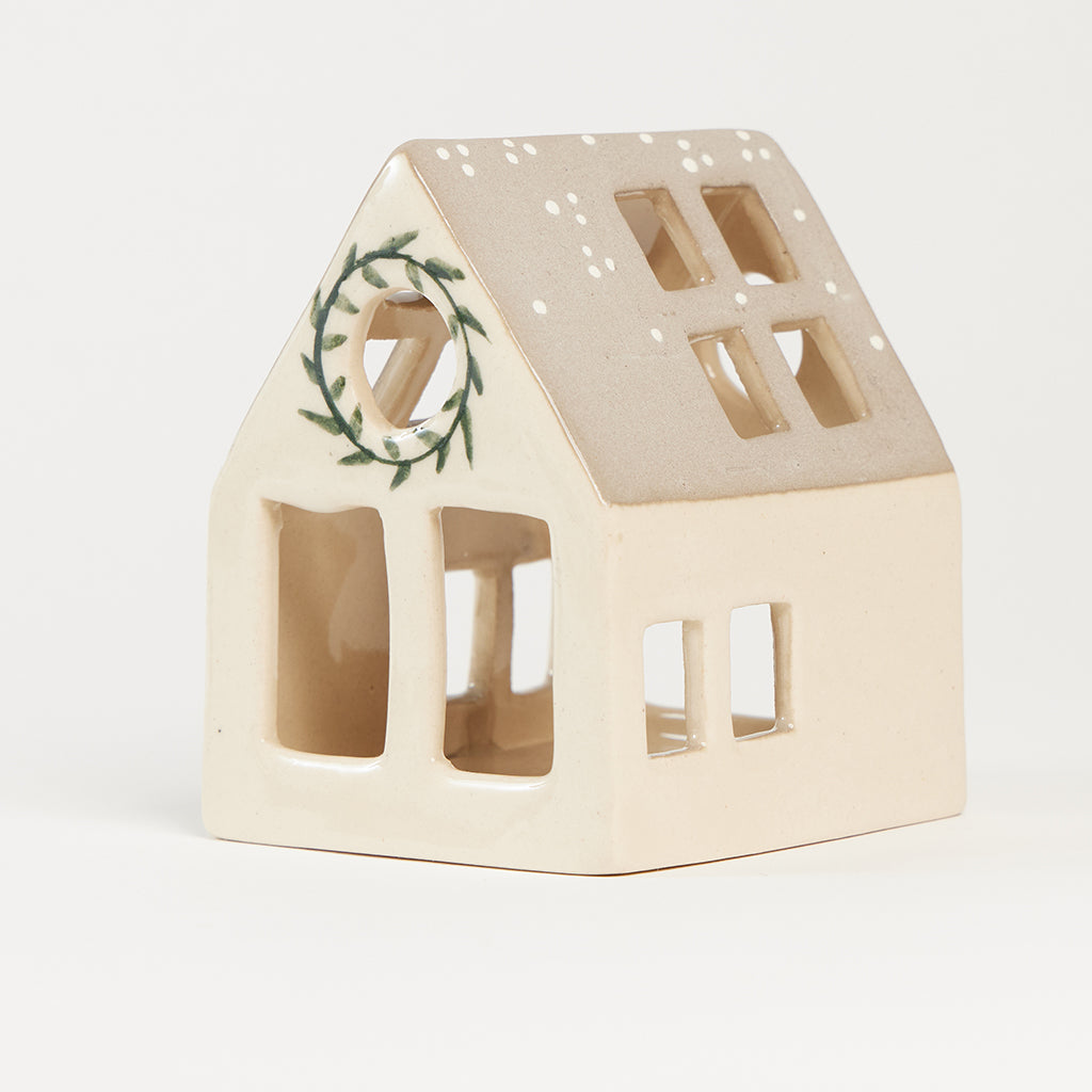 Winter Wreath House Ceramic Tealight Holder