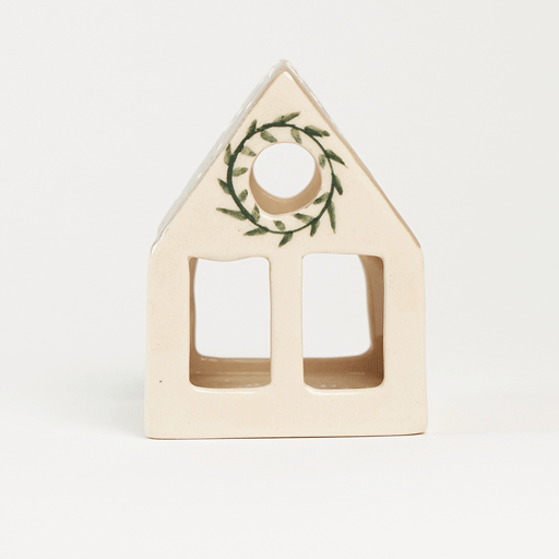 Winter Wreath House Ceramic Tealight Holder