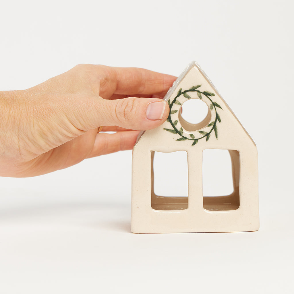 Winter Wreath House Ceramic Tealight Holder