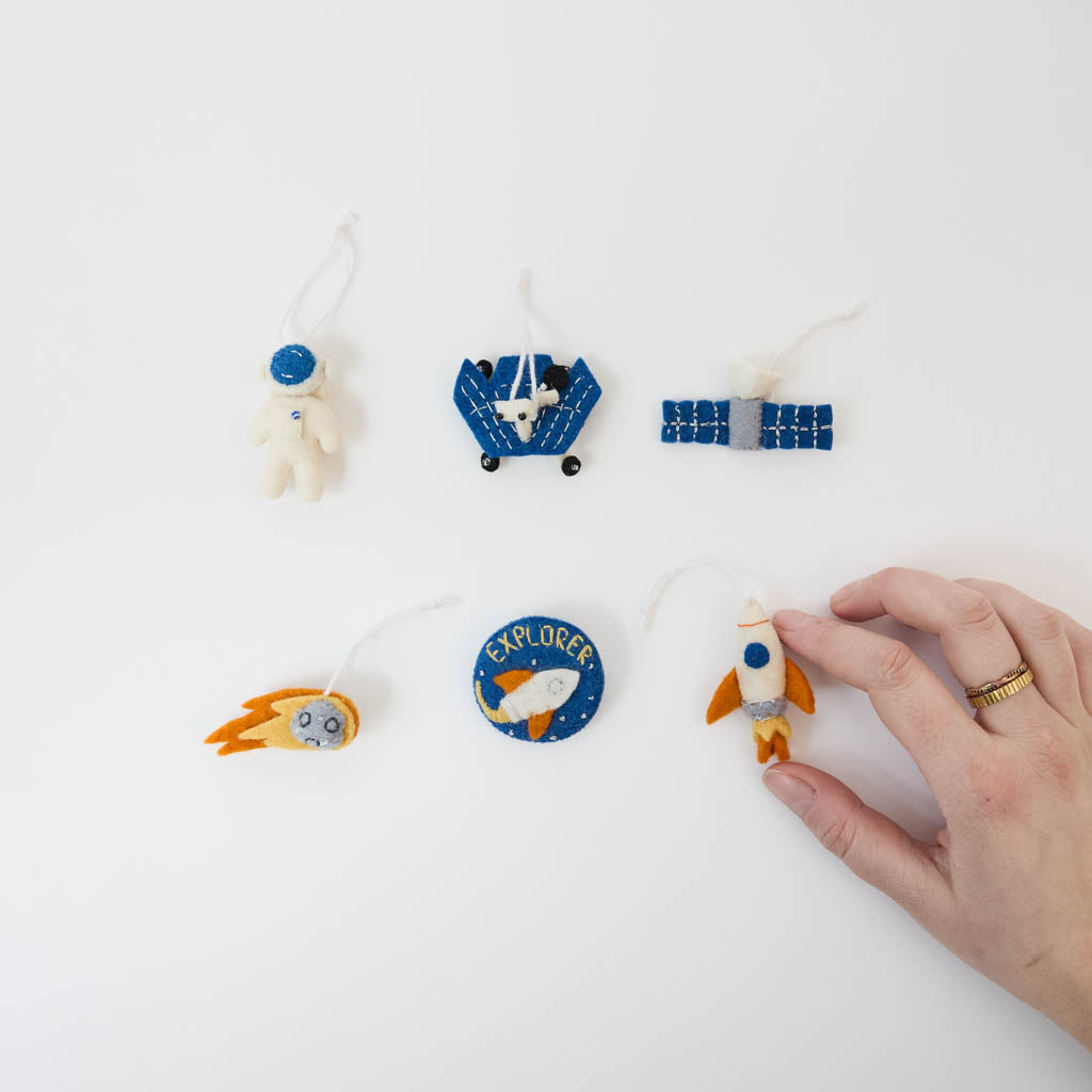 Space Mini Ornaments - Set of 5 + Badge