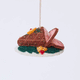 Handmade felt Spiral Ham Platter ornament from Craftspring rotating to show front, side, and back views—featuring intricate beaded and embroidered details on a festive ham, ethically crafted by artisans using sustainable wool.