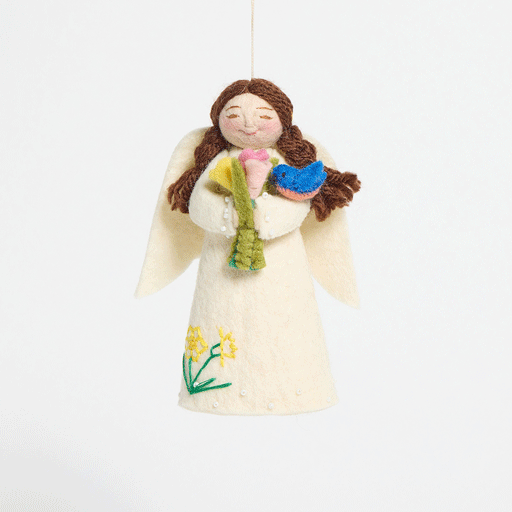 Hand Felted Spring Angel with Colorful Bouquet & Bluebird Ornament ...