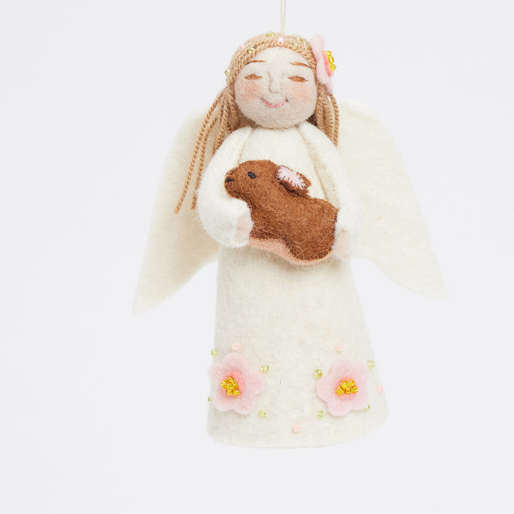 Large Spring Angels Spring Angel with Bunny Ornament Blonde Hair | Felt Angel Decor ...