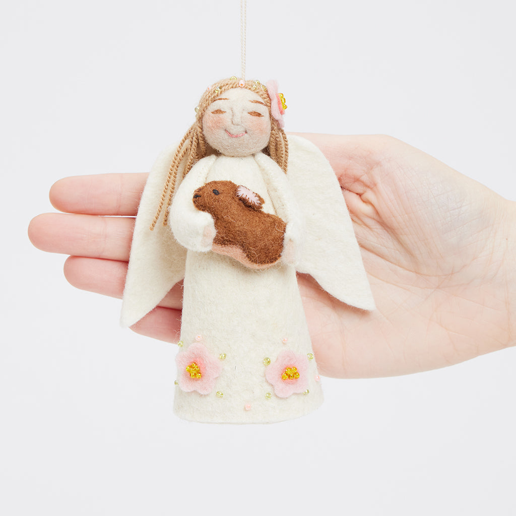 Large Spring Angels Spring Angel with Bunny Ornament Blonde Hair | Felt Angel Decor ...