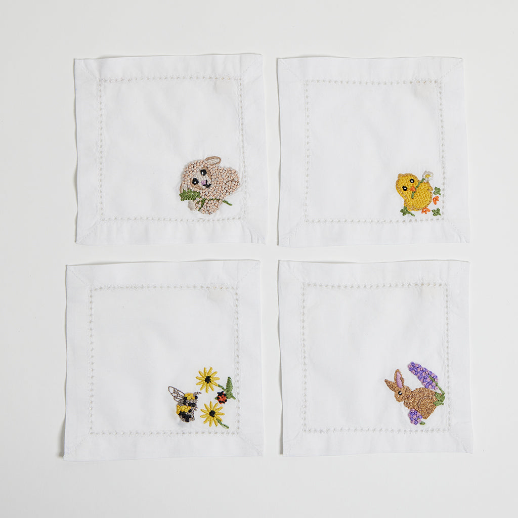 Spring Embroidery Cocktail Napkin Set of 4