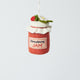 a felt strawberry jam ornament, a part of Strawberry-themed felt ornament gift set in a kraft box with crinkle paper. Includes a felt strawberry pint, strawberry jam jar, and strawberry pancake stack. Handmade from natural wool felt using traditional needle-felting. Fair trade and ready to hang.