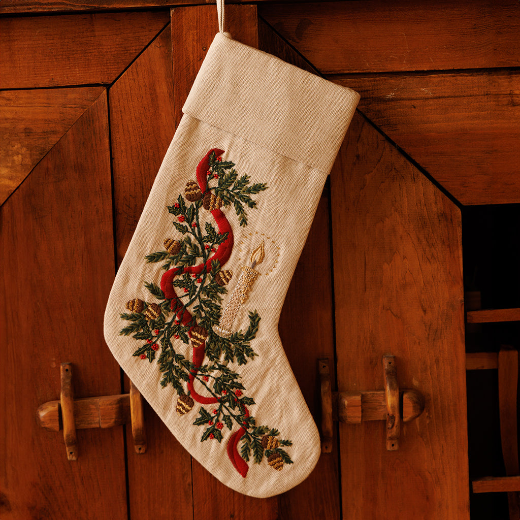 Natural Candle Garland Linen Stocking