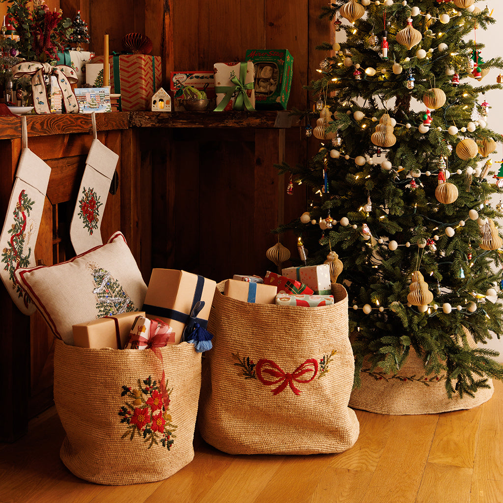 Hand-Crocheted & Embroidered Medium Poinsettia Basket