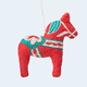 Handmade felt Swedish Dala Horse Ornament from Craftspring rotating to show front, side, and back views—intricate embroidery and beading, heirloom-quality Christmas decor, ethically handcrafted by artisans using sustainable wool.