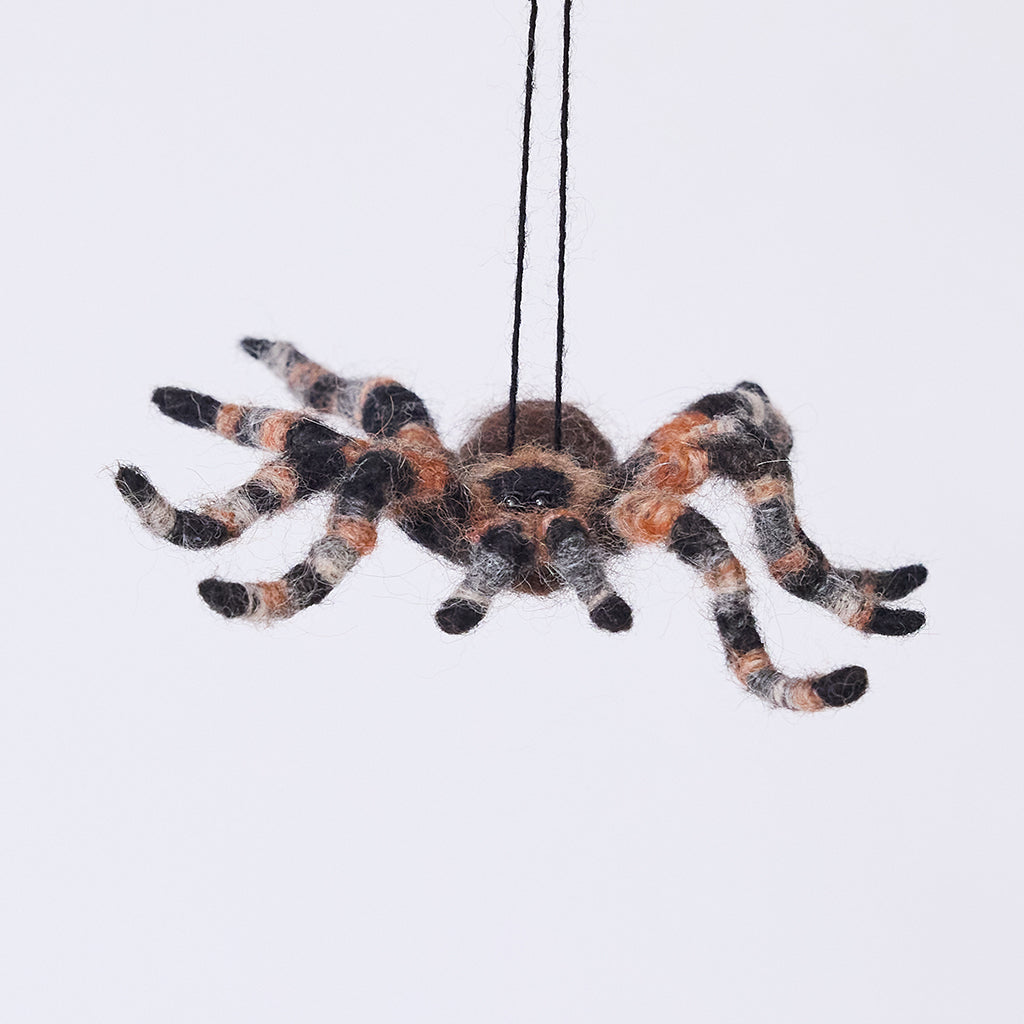 Handmade needle-felted Tarantula Ornament from Craftspring, with hairy legs and intricate felt details—spooky and unique Christmas or Halloween decor, ethically crafted by artisans using sustainable wool.